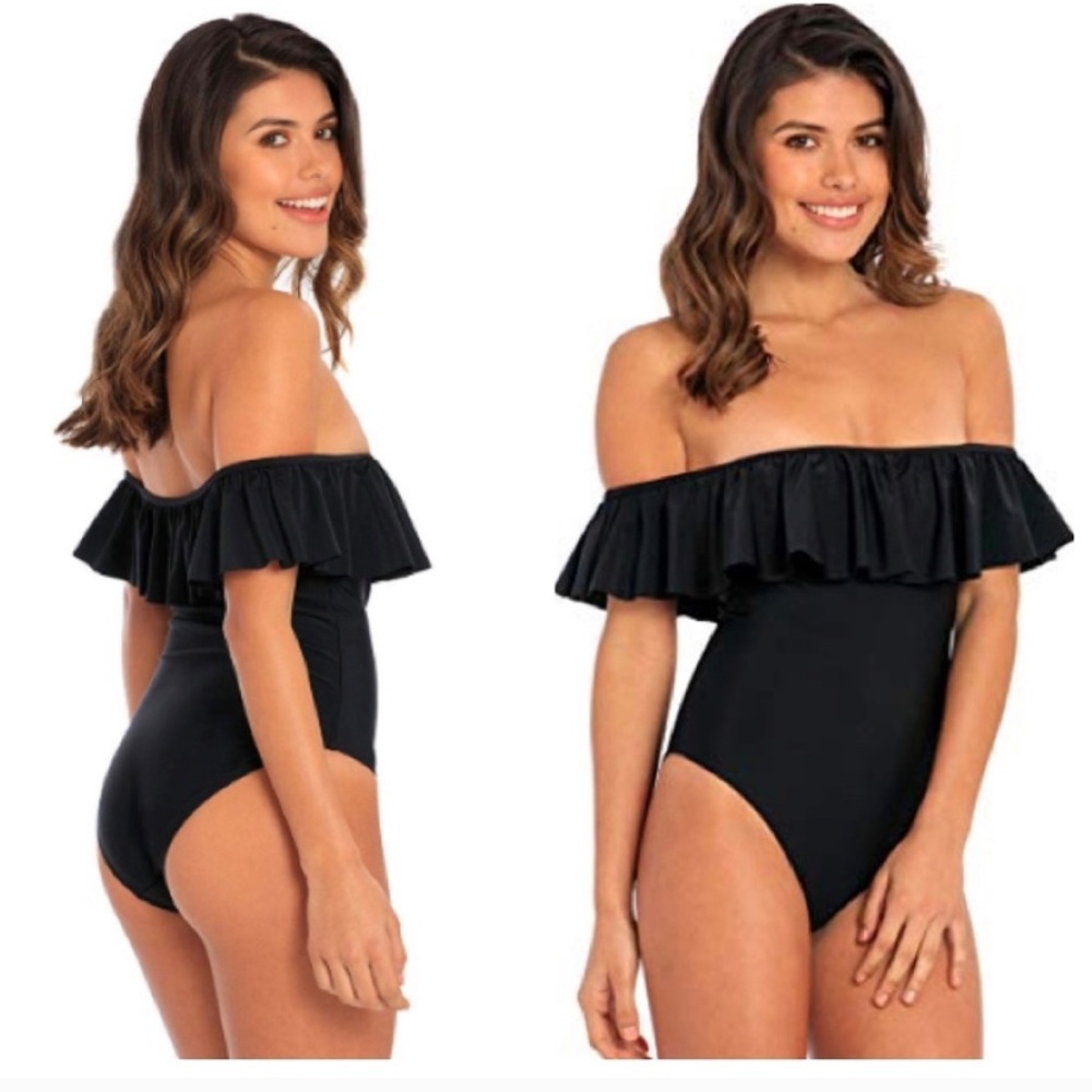 Cabana del sol black ruffle one piece small
